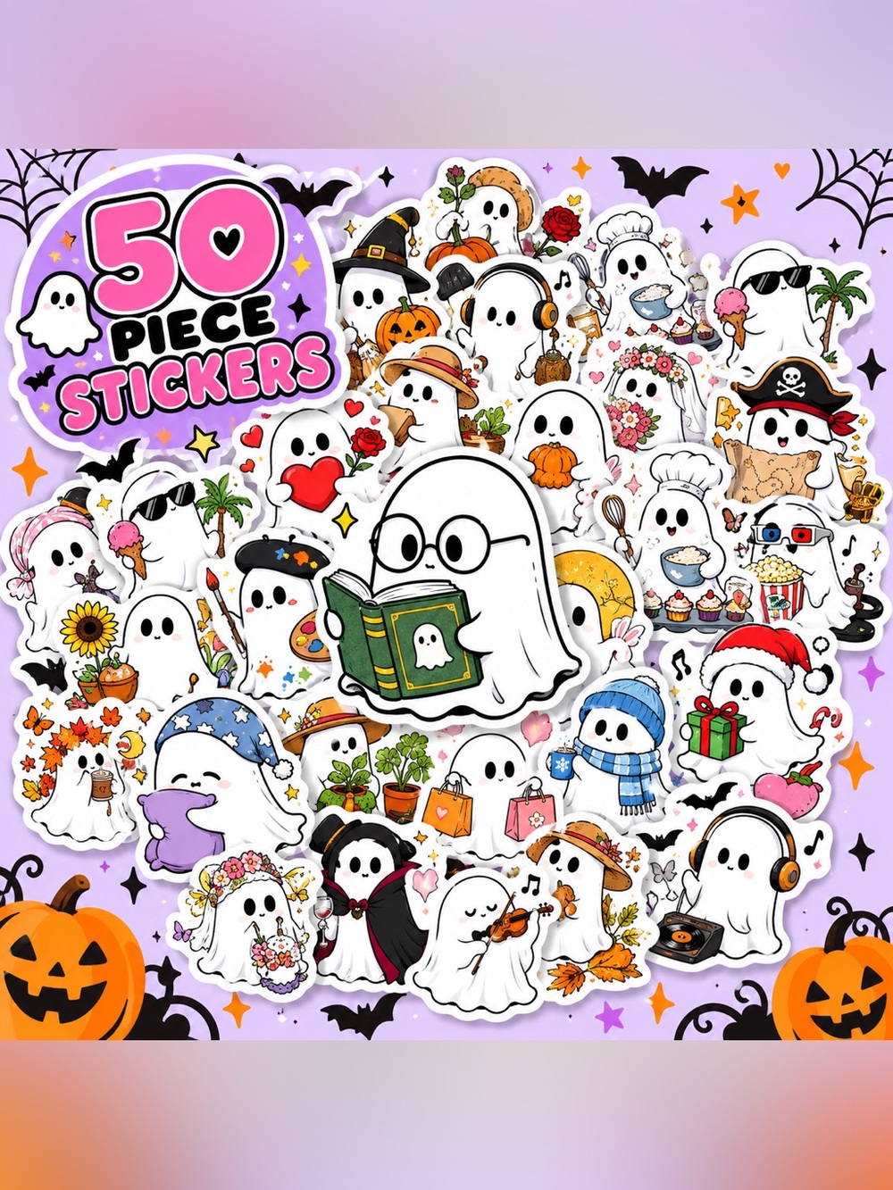 Ghosts Doing Activities-Set of 50 Stickers